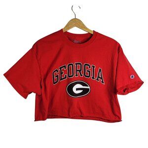 Champion Women UGA Bulldogs Cropped T Shirt Red Large GA Football Short Sleeve